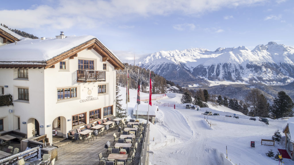 fotografia aerea con drone in Engadina per CHECHA restaurant, Sankt Moritz